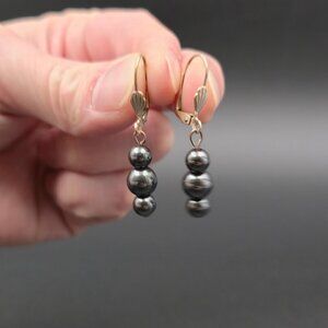 Silver And Copper Stacked Hematite Stone Earrings A6649
